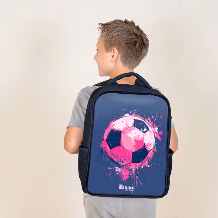 Kids backpack - Black - Soccer - Paint - Pink - Blue — 2
