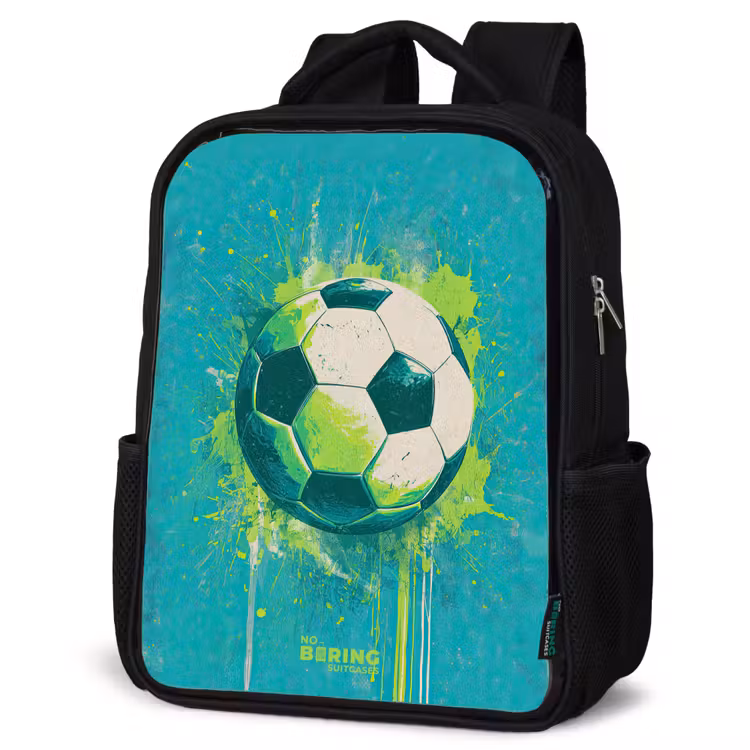 Kids backpack - Black - Soccer - Paint Splashes - Green - Blue — 6