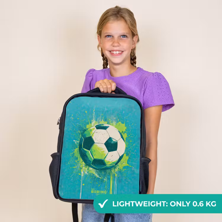 Kids backpack - Black - Soccer - Paint Splashes - Green - Blue — 9