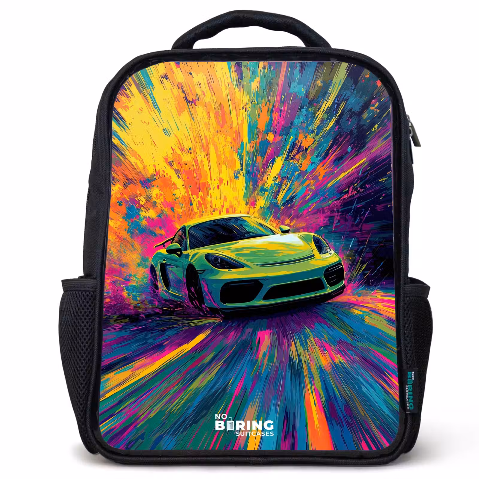 Kids backpack - Black - Sports car - Explosion - Colorful - Paint stripes — 1