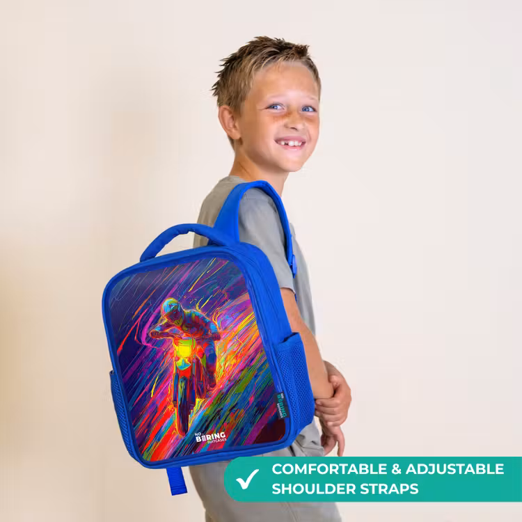 Kids backpack - Blue - Cross bike - Neon colors - Lines - Helmet — 4