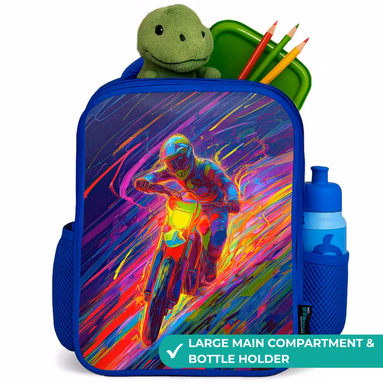 Kids backpack - Blue - Cross bike - Neon colors - Lines - Helmet — 5