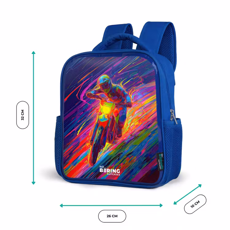 Kids backpack - Blue - Cross bike - Neon colors - Lines - Helmet — 6