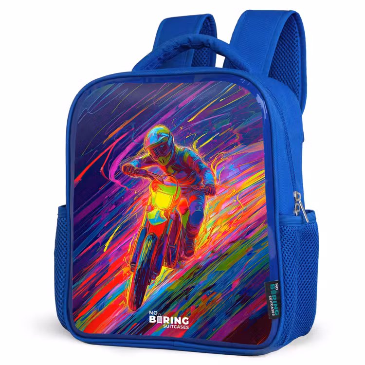 Kids backpack - Blue - Cross bike - Neon colors - Lines - Helmet — 7