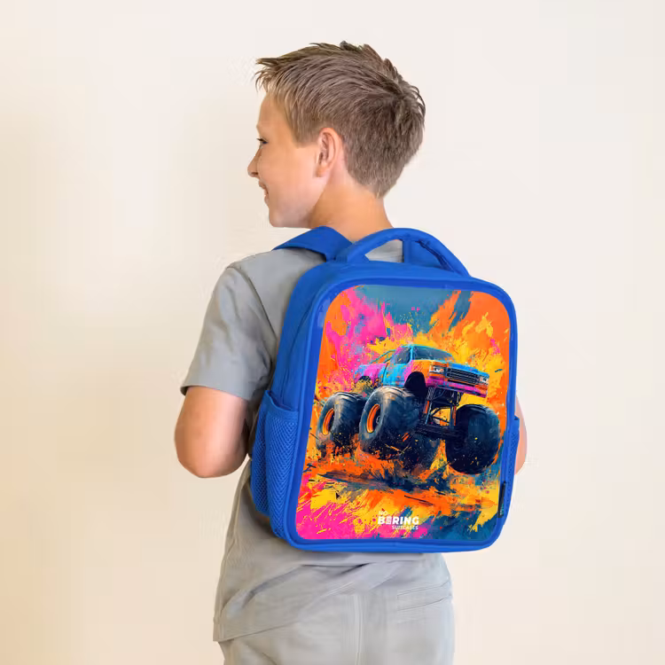 Kids backpack - Blue - Monster truck - Paint splatter - Colorful - Explosion — 2