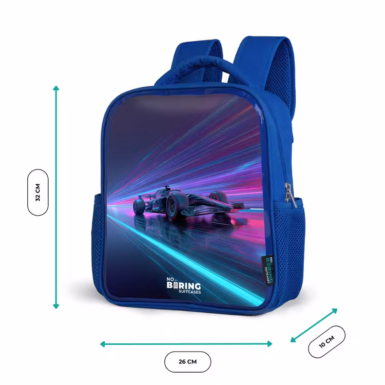 Kids backpack - Blue - Neon - Race car - Light stripes - Purple — 6