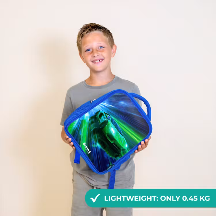 Kids backpack - Blue - Race car - Bright green - Beams of light - Speed — 3