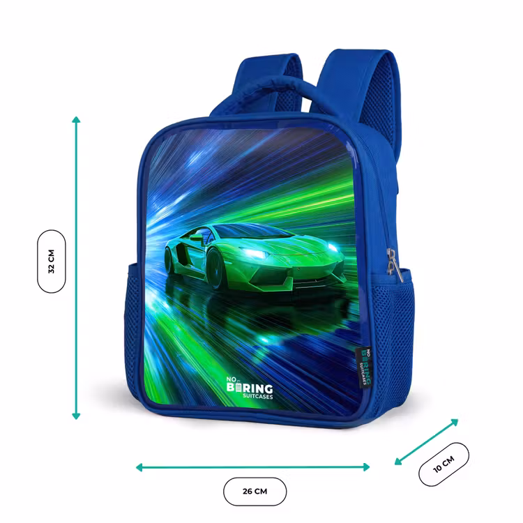 Kids backpack - Blue - Race car - Bright green - Beams of light - Speed — 6