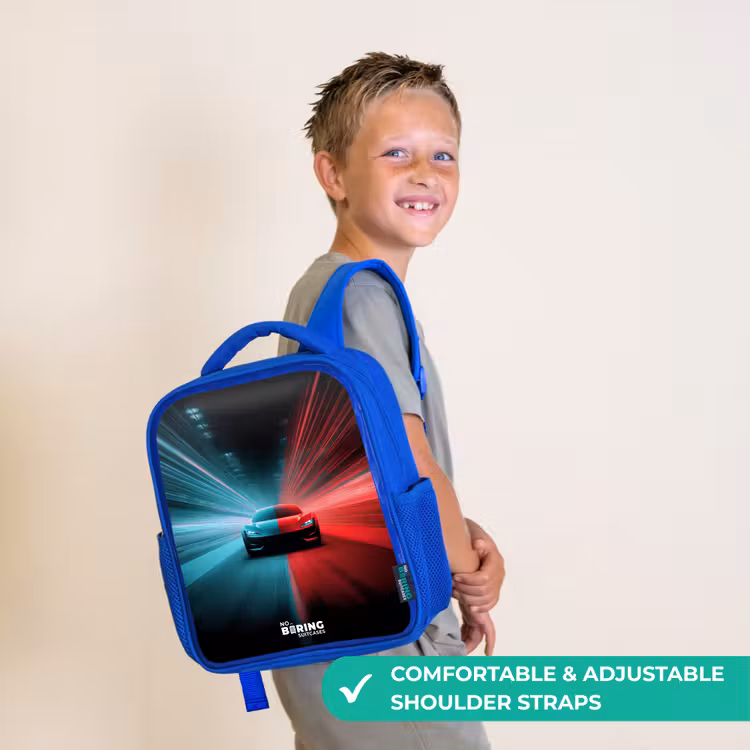 Kids backpack - Blue - Sports car - Beams of light - Neon - Blue — 4