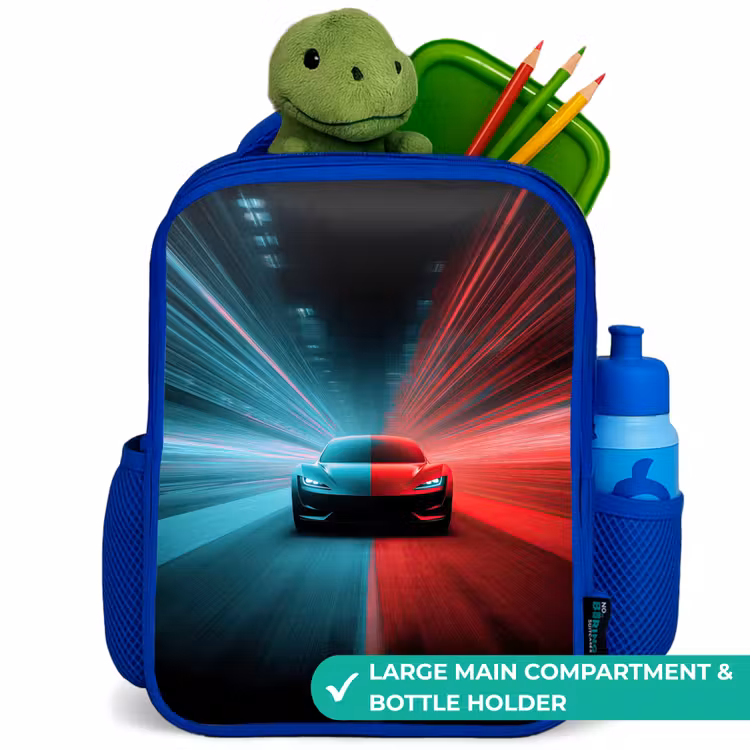Kids backpack - Blue - Sports car - Beams of light - Neon - Blue — 5