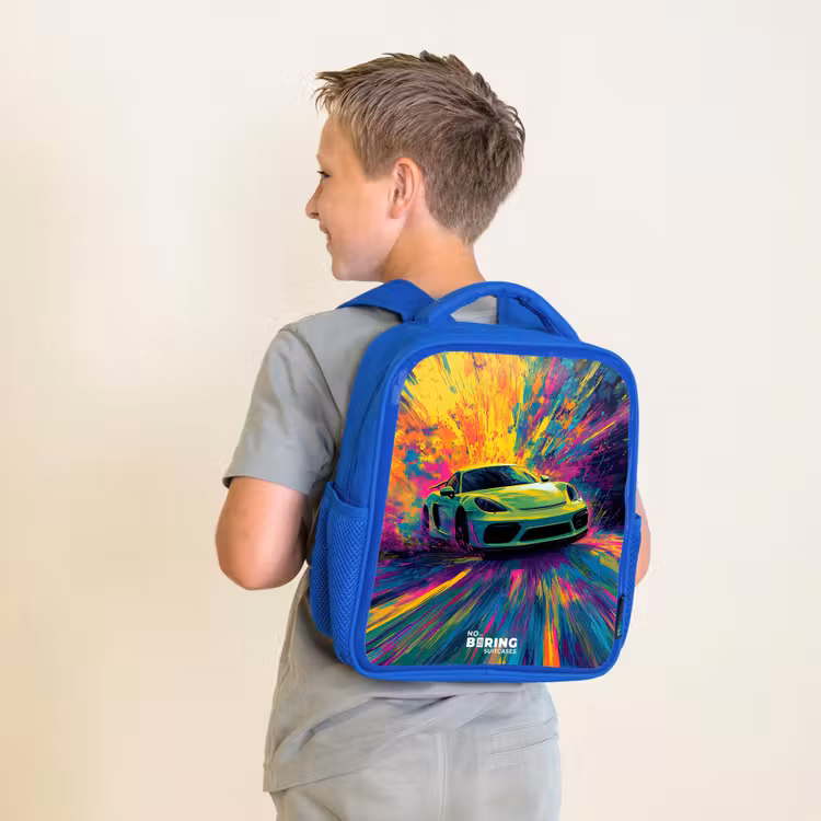 Kids backpack - Blue - Sports car - Explosion - Colorful - Paint stripes — 2