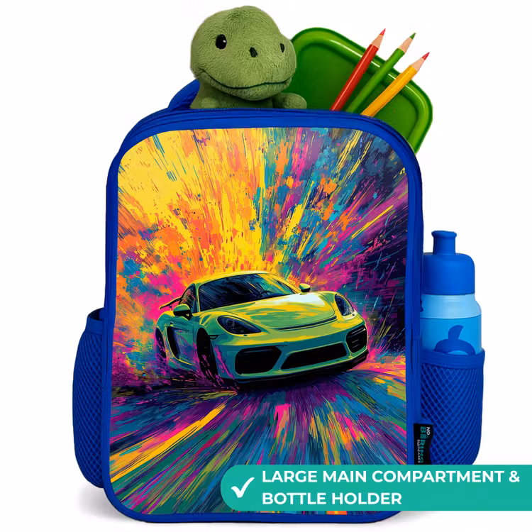 Kids backpack - Blue - Sports car - Explosion - Colorful - Paint stripes — 5