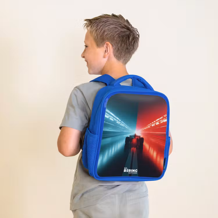 Kids backpack - Blue - Track - Race car - Neon - Red — 2