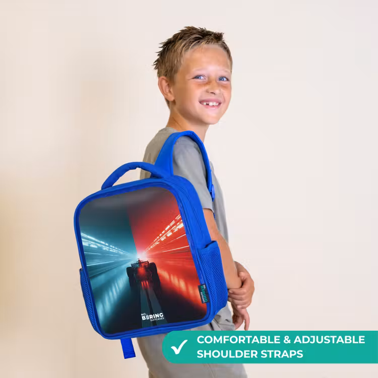 Kids backpack - Blue - Track - Race car - Neon - Red — 4