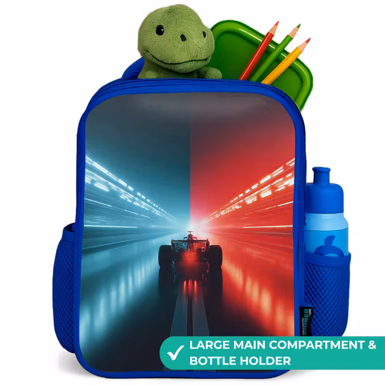 Kids backpack - Blue - Track - Race car - Neon - Red — 5