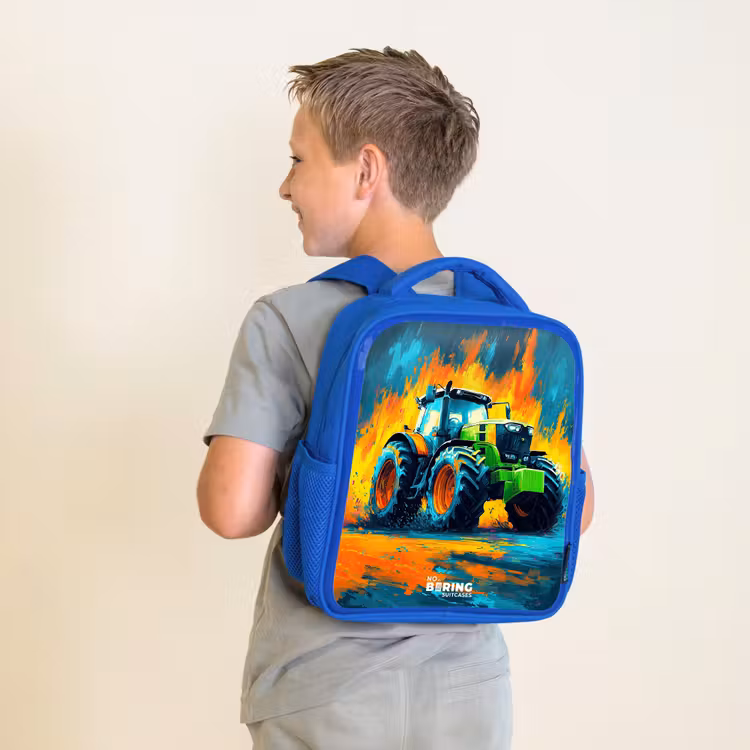 Kids backpack - Blue - Tractor - Green - Abstract - Brush strokes — 2