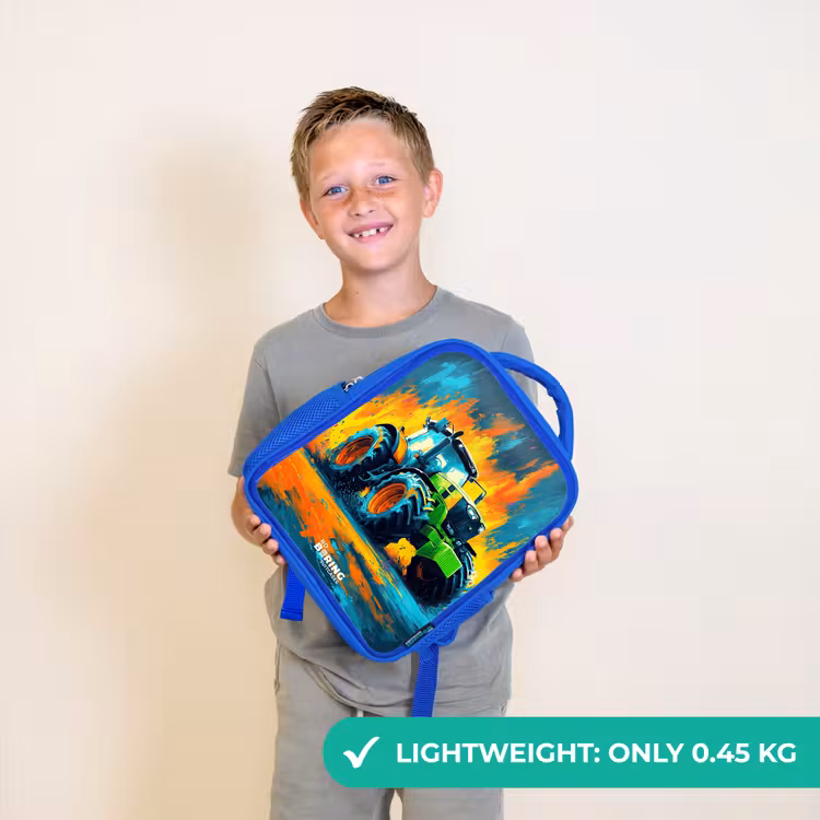 Kids backpack - Blue - Tractor - Green - Abstract - Brush strokes — 3
