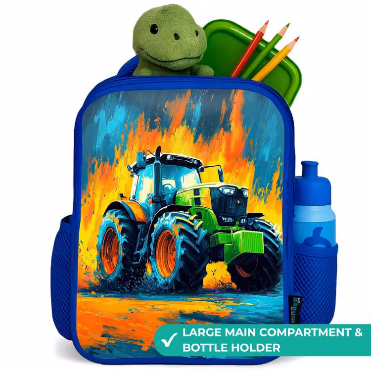 Kids backpack - Blue - Tractor - Green - Abstract - Brush strokes — 5