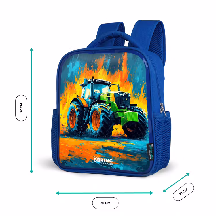 Kids backpack - Blue - Tractor - Green - Abstract - Brush strokes — 6