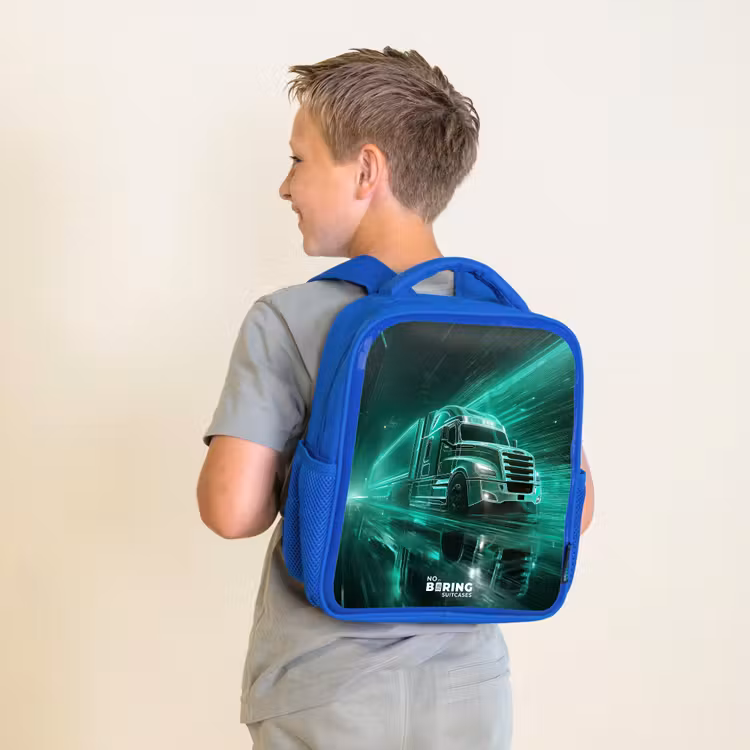 Kids backpack - Blue - Truck - Neon - Green - City — 2