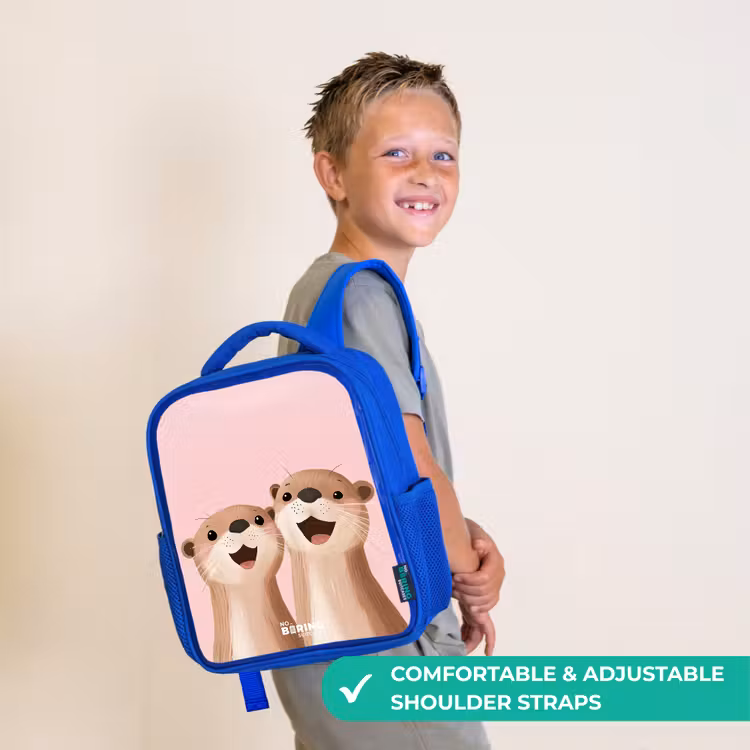 Kids backpack with name - Blue - Otters - Laughter - Pink - Illustration — 4