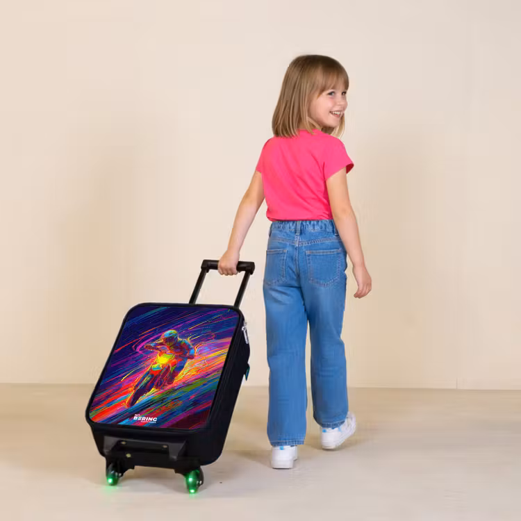 Children's suitcase - Cross bike - Neon colors - Lines - Helmet — 2