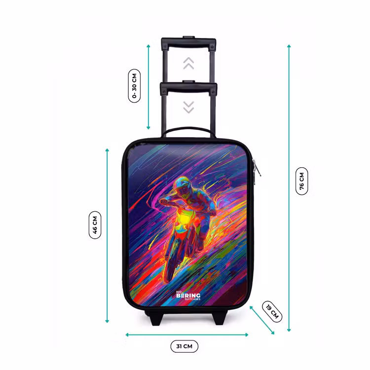 Children's suitcase - Cross bike - Neon colors - Lines - Helmet — 3