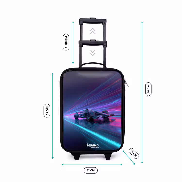 Children's suitcase - Neon - Race car - Light stripes - Purple — 3