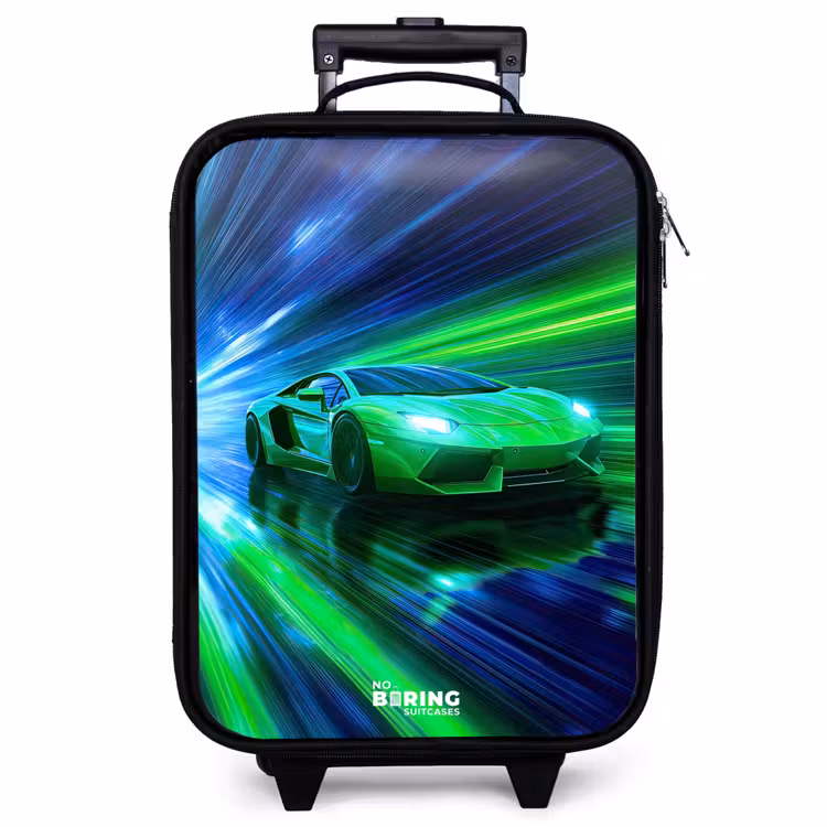Children's suitcase - Race car - Bright green - Beams of light - Speed — 1