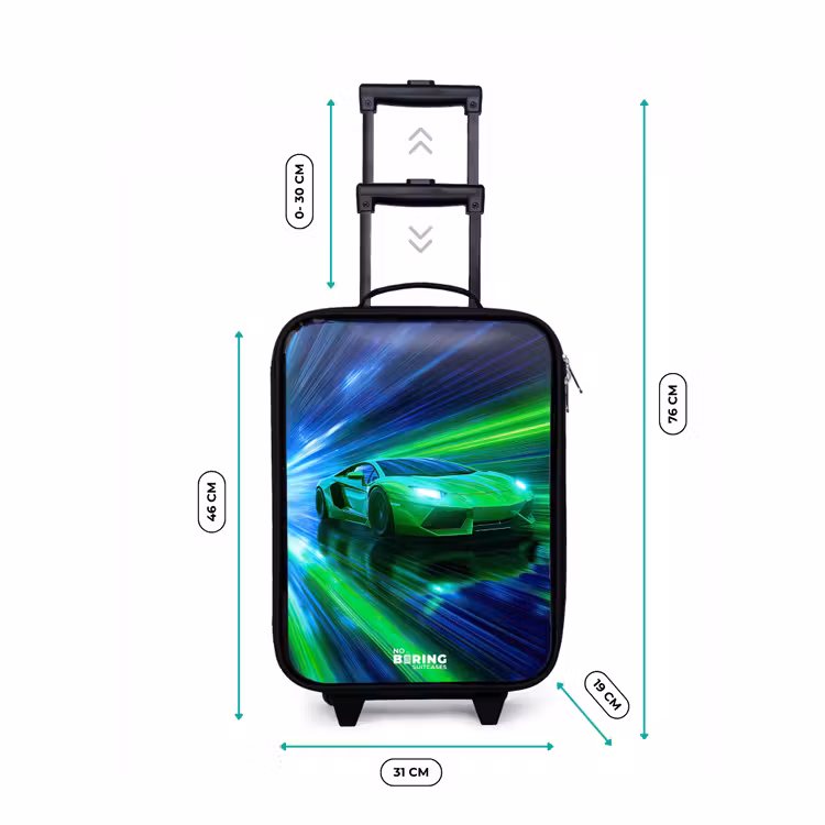 Children's suitcase - Race car - Bright green - Beams of light - Speed — 3