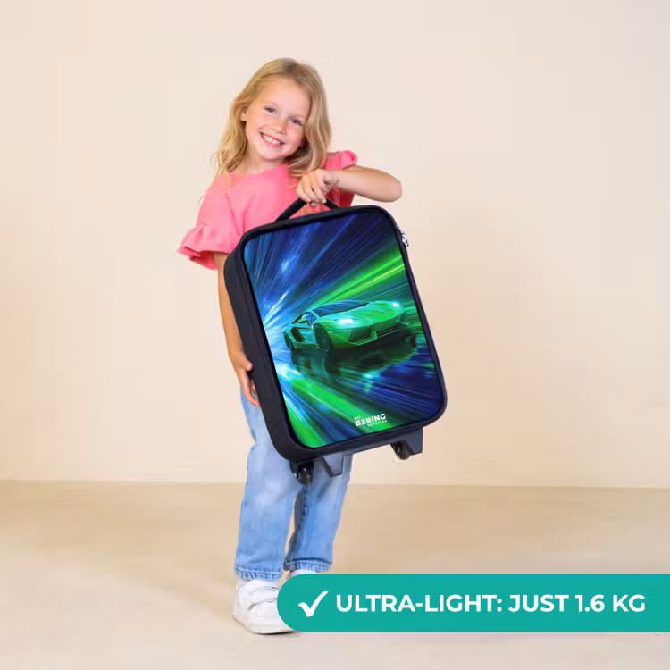 Children's suitcase - Race car - Bright green - Beams of light - Speed — 5