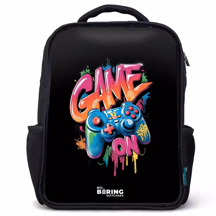 Kids backpack - Black - Game - Controller - Graffiti - Neon — 1