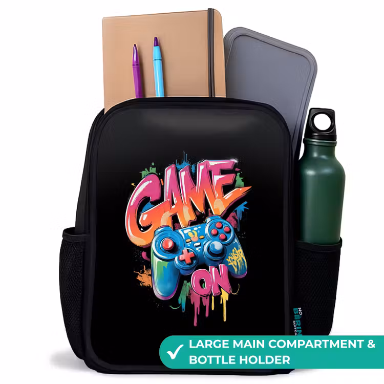 Kids backpack - Black - Game - Controller - Graffiti - Neon — 10