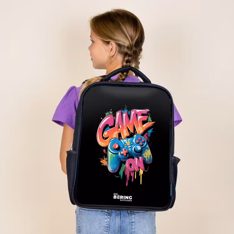 Kids backpack - Black - Game - Controller - Graffiti - Neon — 4