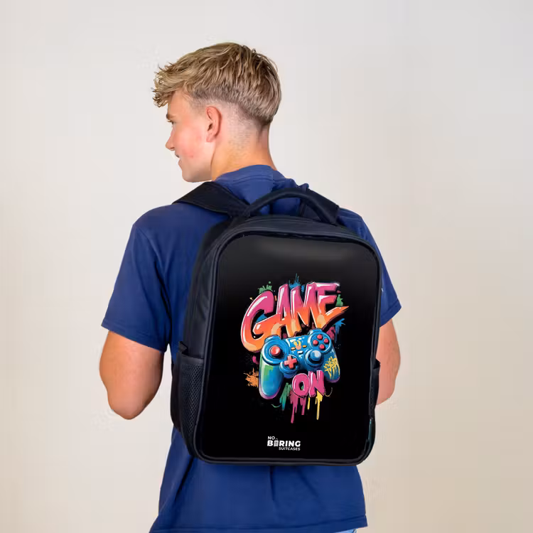 Kids backpack - Black - Game - Controller - Graffiti - Neon — 5