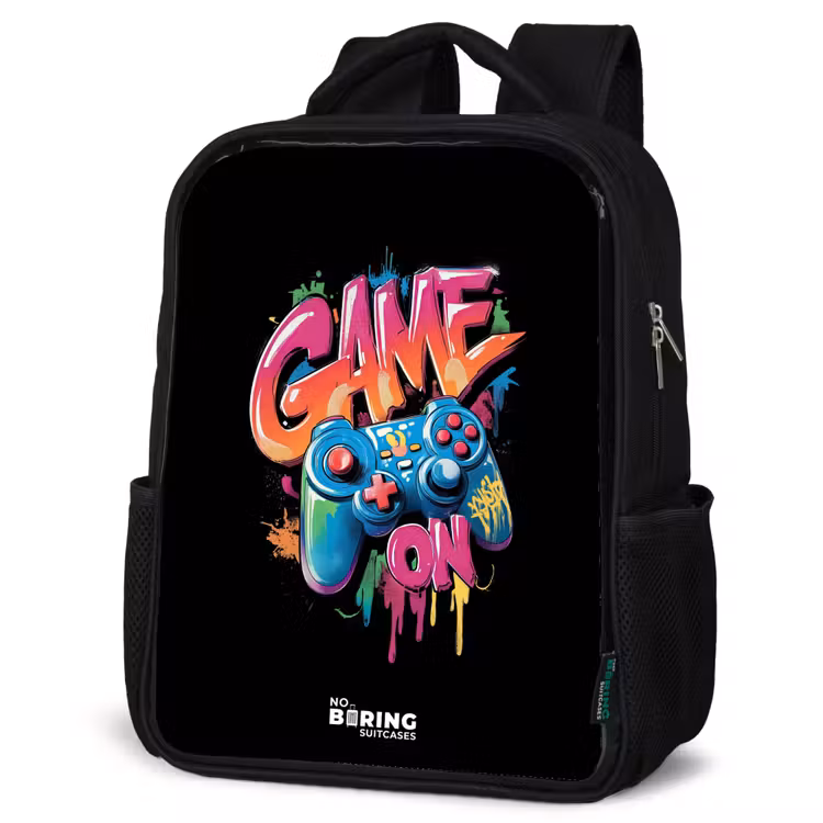 Kids backpack - Black - Game - Controller - Graffiti - Neon — 6