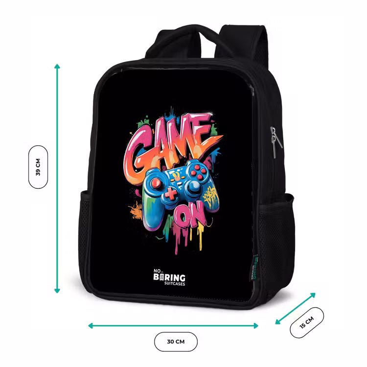 Kids backpack - Black - Game - Controller - Graffiti - Neon — 8