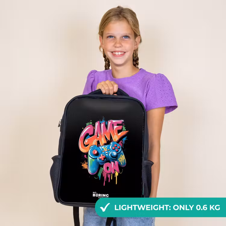 Kids backpack - Black - Game - Controller - Graffiti - Neon — 9