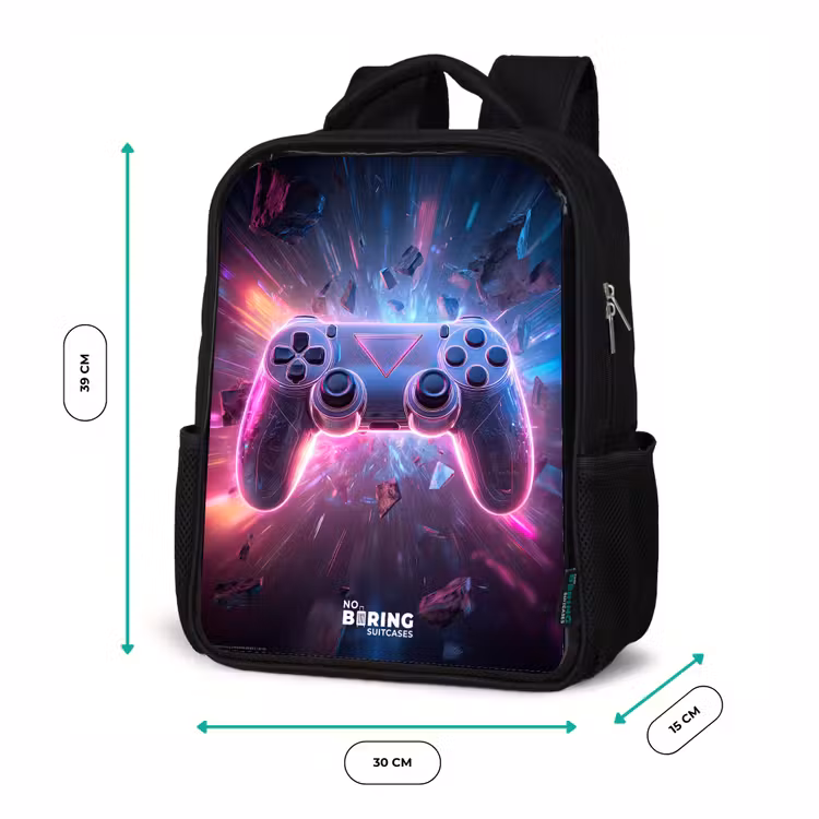 Kids backpack - Black - Game - Controller - Neon — 8