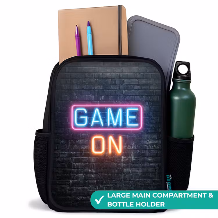 Kids backpack - Black - Game - Letters - Neon — 10