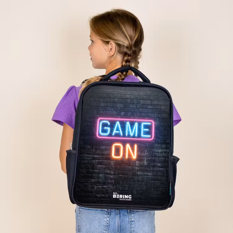 Kids backpack - Black - Game - Letters - Neon — 4