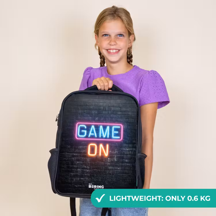 Kids backpack - Black - Game - Letters - Neon — 9