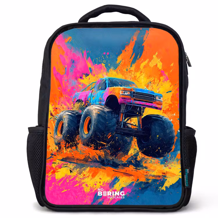 Kids backpack - Black - Monster truck - Paint splatter - Colorful - Explosion — 1
