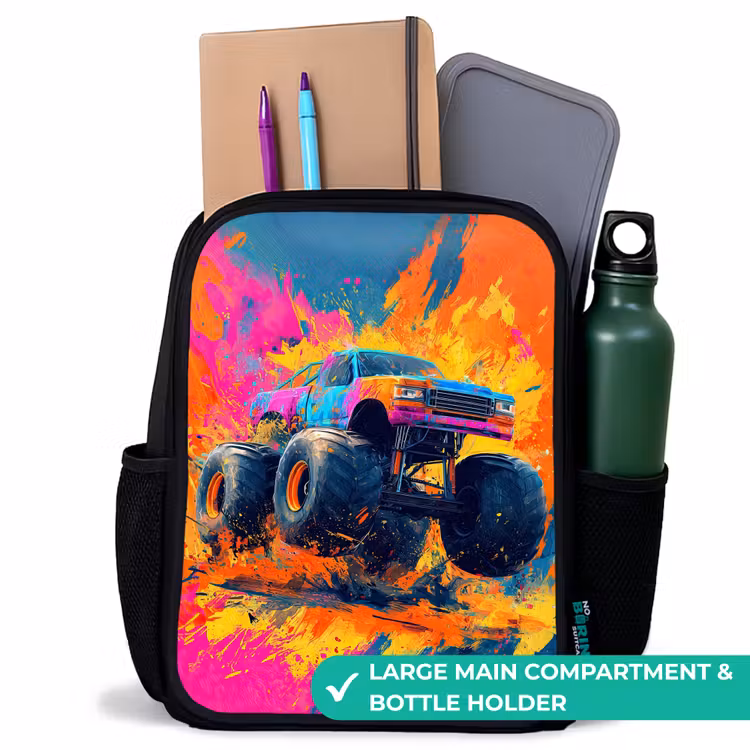 Kids backpack - Black - Monster truck - Paint splatter - Colorful - Explosion — 10