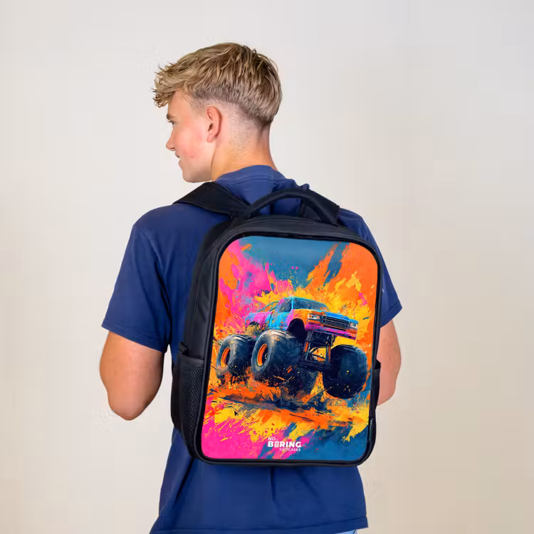 Kids backpack - Black - Monster truck - Paint splatter - Colorful - Explosion — 5