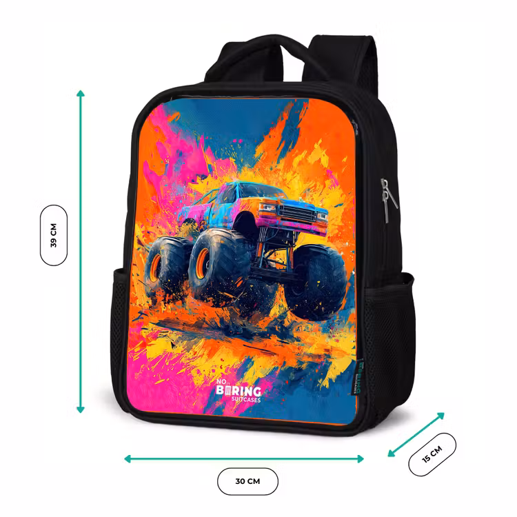 Kids backpack - Black - Monster truck - Paint splatter - Colorful - Explosion — 8