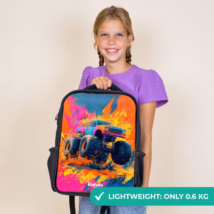 Kids backpack - Black - Monster truck - Paint splatter - Colorful - Explosion — 9
