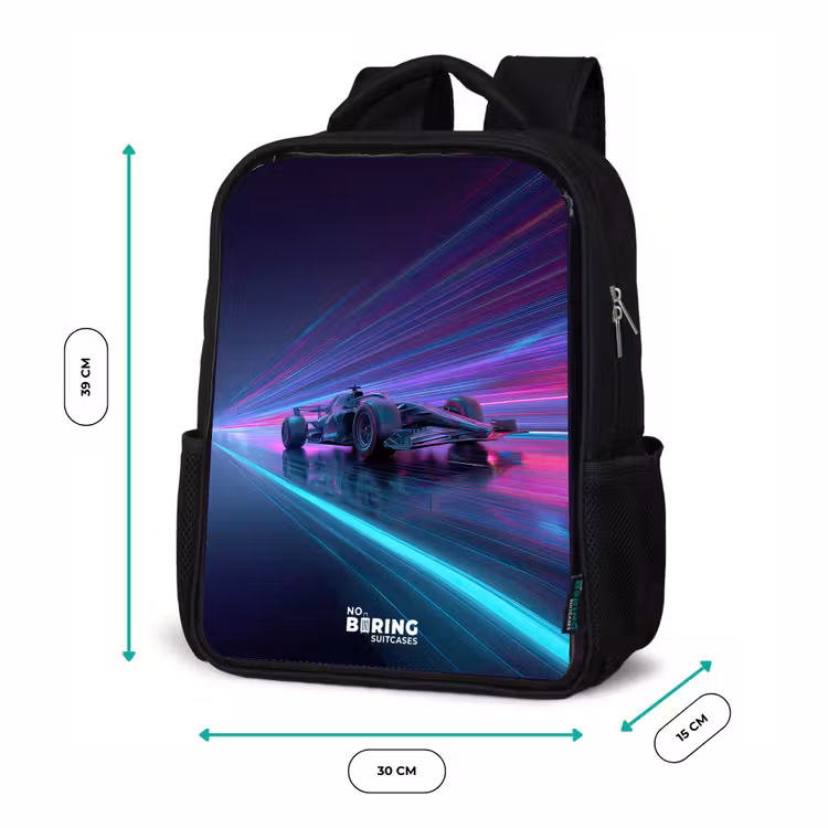 Kids backpack - Black - Neon - Race car - Light stripes - Purple — 8