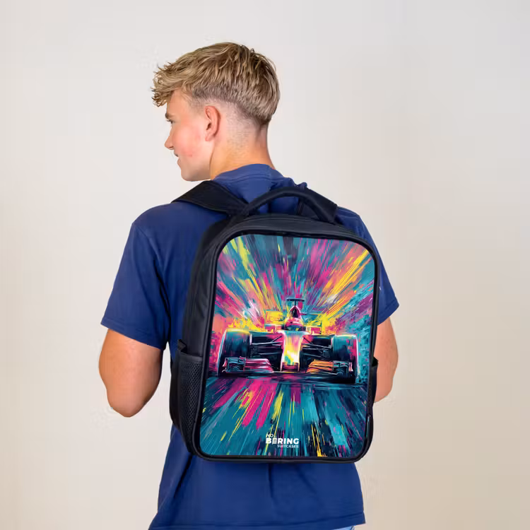 Kids backpack - Black - Race car - Explosion - Colorful - Abstract — 5