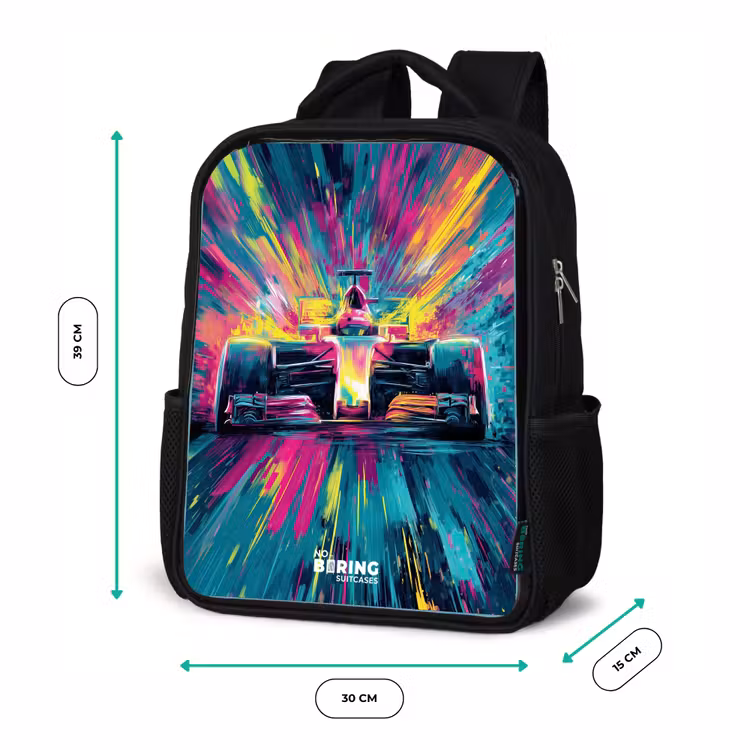 Kids backpack - Black - Race car - Explosion - Colorful - Abstract — 8